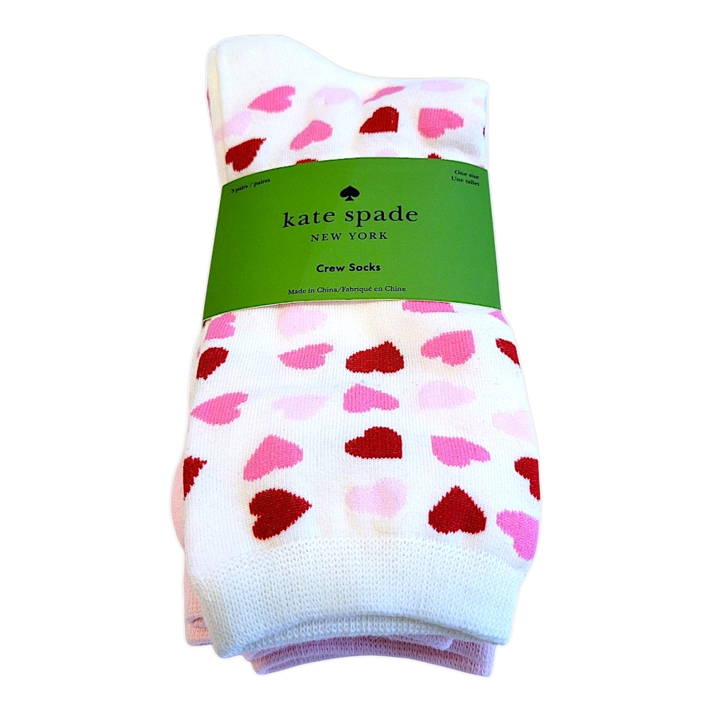 KATE SPADE SHOE SIZE 4-10 3 PAIR PACK CREW SOCKS-HEART PATTERN